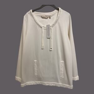 Soft Surroundings Womens White Sweatshirt Kangaroo Pocket Top Coastal Seaside M